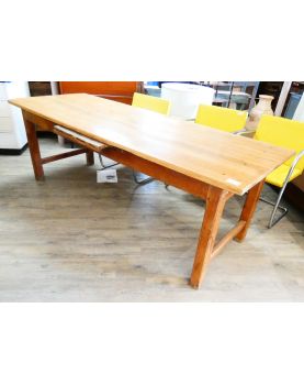 Antique Cherry Wood Farmhouse Table with 1 Shelf
