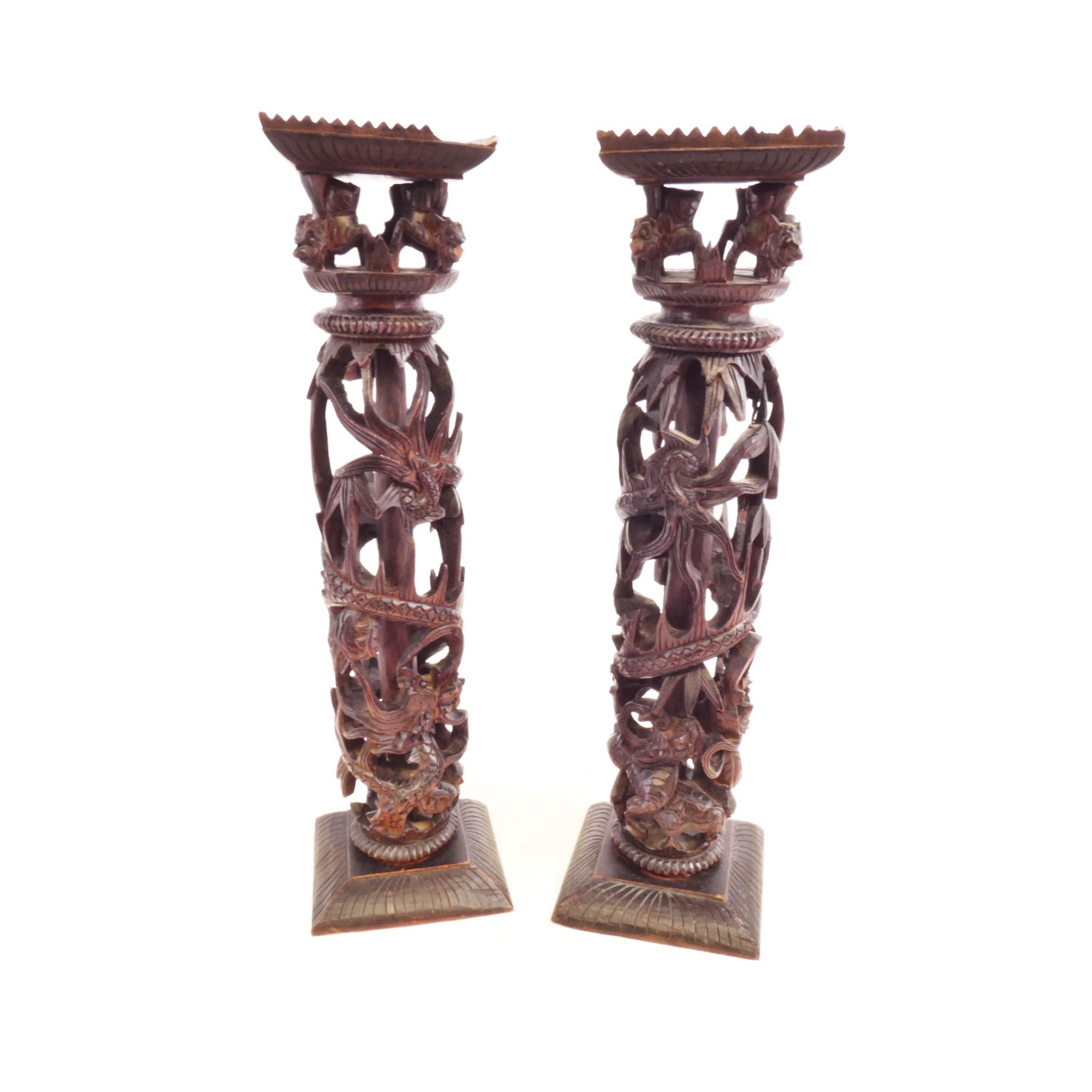 Pair of Asian Ornate Wooden Ornaments Pair of Asian Ornate Wooden Ornaments