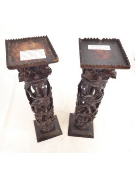Paire d’Ornements en Bois Ouvragé Asiatique