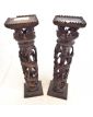 Pair of Asian Ornate Wooden Ornaments