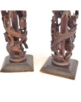 Paire d’Ornements en Bois Ouvragé Asiatique