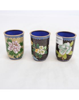 3 Small Cloisonne Cups with Floral Decor