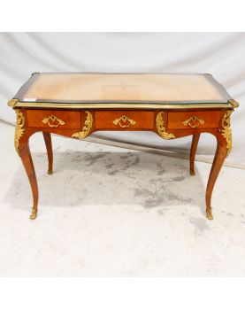 Louis XVI Style Desk with Curved Legs and 3 Drawers and Key