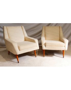 Paire de Fauteuils Tapissés Crème Pieds Compas