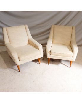 Paire de Fauteuils Tapissés Crème Pieds Compas