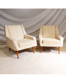 Paire de Fauteuils Tapissés Crème Pieds Compas