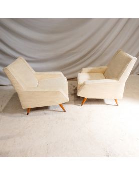 Paire de Fauteuils Tapissés Crème Pieds Compas