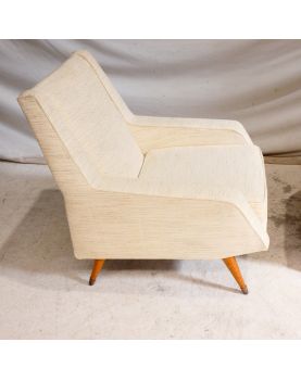 Paire de Fauteuils Tapissés Crème Pieds Compas