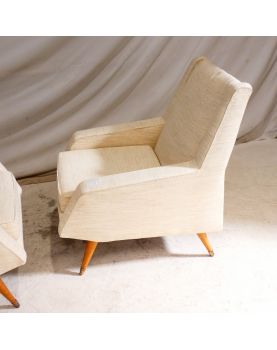 Paire de Fauteuils Tapissés Crème Pieds Compas