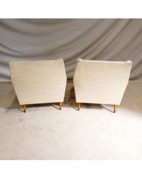 Paire de Fauteuils Tapissés Crème Pieds Compas