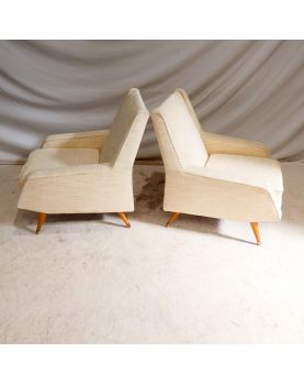 Paire de Fauteuils Tapissés Crème Pieds Compas