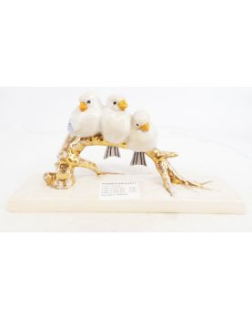 Sujet aux Oiseaux en Faïence Polychrome Signé Emile ROUFF