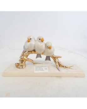 Sujet aux Oiseaux en Faïence Polychrome Signé Emile ROUFF