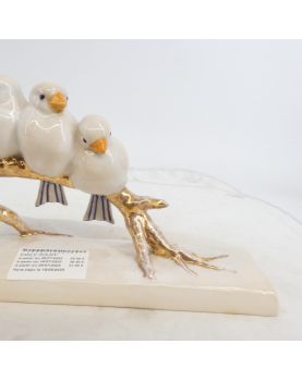 Sujet aux Oiseaux en Faïence Polychrome Signé Emile ROUFF