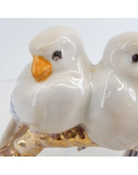 Sujet aux Oiseaux en Faïence Polychrome Signé Emile ROUFF