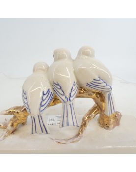 Sujet aux Oiseaux en Faïence Polychrome Signé Emile ROUFF