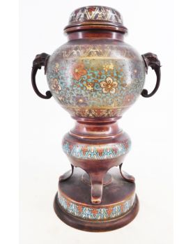 Potiche en Bronze Chinois Cloisonnée et Accidentée