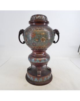 Potiche en Bronze Chinois Cloisonnée et Accidentée