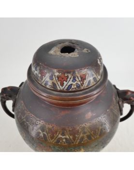 Potiche en Bronze Chinois Cloisonnée et Accidentée