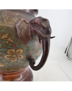 Potiche en Bronze Chinois Cloisonnée et Accidentée