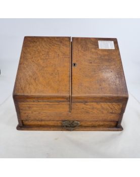 Petit Bureau de Voyage Chêne avec Encrier Verre