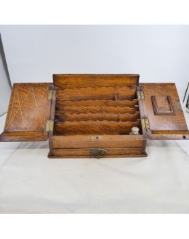 Petit Bureau de Voyage Chêne avec Encrier Verre
