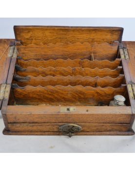 Petit Bureau de Voyage Chêne avec Encrier Verre