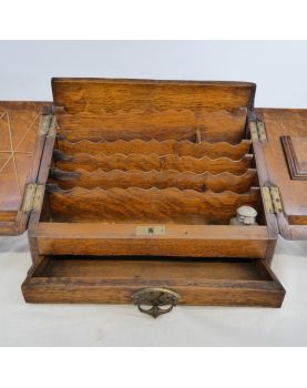Petit Bureau de Voyage Chêne avec Encrier Verre