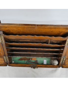 Petit Bureau de Voyage Chêne avec Encrier Verre