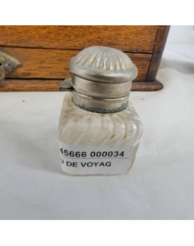 Petit Bureau de Voyage Chêne avec Encrier Verre