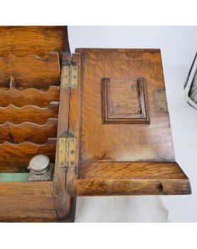 Petit Bureau de Voyage Chêne avec Encrier Verre