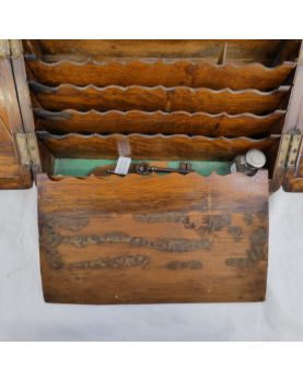 Petit Bureau de Voyage Chêne avec Encrier Verre