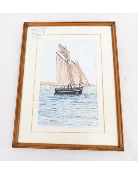 Watercolor Old Sailing Ship Signed GUILLARD