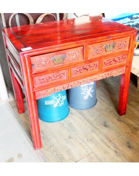 Small Red Lacquered Asian Cabinet with 2 Drawers