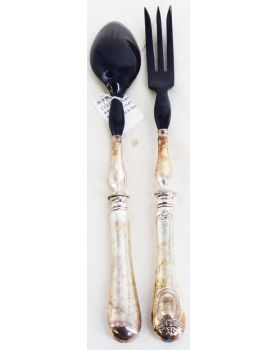 Old cutlery salad in Silver metal and horn initial medallion