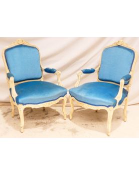 Paire de Fauteuils Louis XV Tapissés Bleu