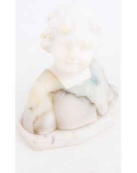 Petite Statue Sujet Fillette en Albâtre sur Socle en Marbre