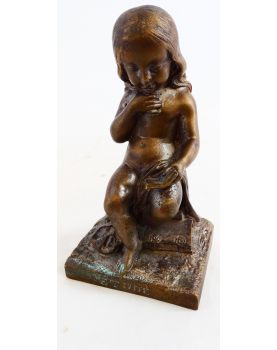 Petit Sujet Étude Fillette Aux Livres en Bronze Signé BOYER
