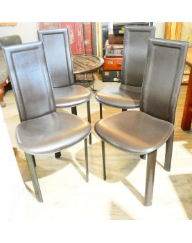 Série de 4 Chaises en Cuir Marron