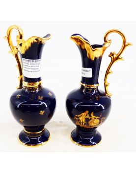 Paire d’Aiguières LIMOGES Bleu et Doré