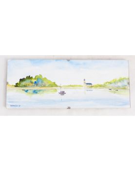 Petite Aquarelle Sous Verre Paysage
