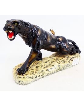 Statue Panthère Blessée en Plâtre Polychrome Signée H. MONGEVIN BX et Gino Colombini