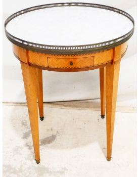 Table Bouillote à Galerie Dessus Marbre 2 Tiroirs 2 Tablettes