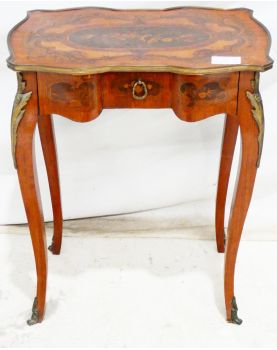 Petite Table Marqueté 1 Tiroir Pieds Galbés