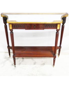 Console 1 Tiroir Style Louis XVI Dessus Marbre avec Galerie en Laiton